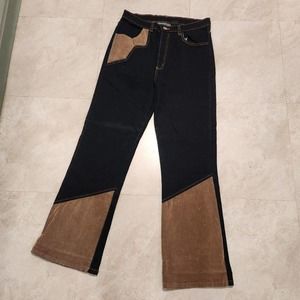 VTG NAVI Jeans Mens XL Dark Wash Navy Blue Denim Jeans Brown Trim Western‎ 34x30